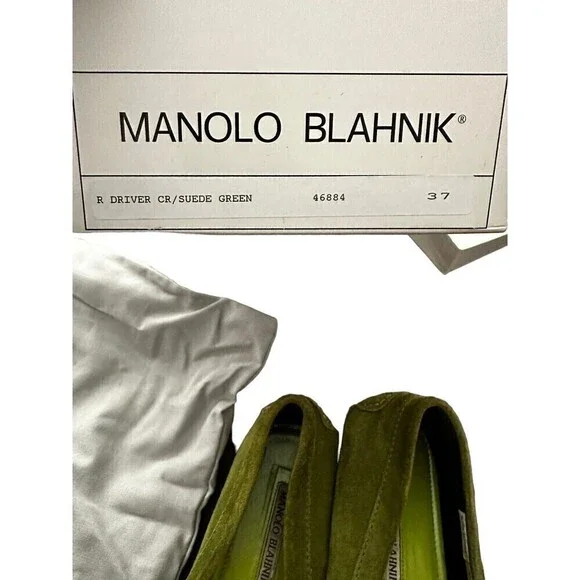MANOLO BLAHNIK Roadster Green Suede Driving Loafers Mocs Terry Lined Sz 37 - Picture 6 of 9